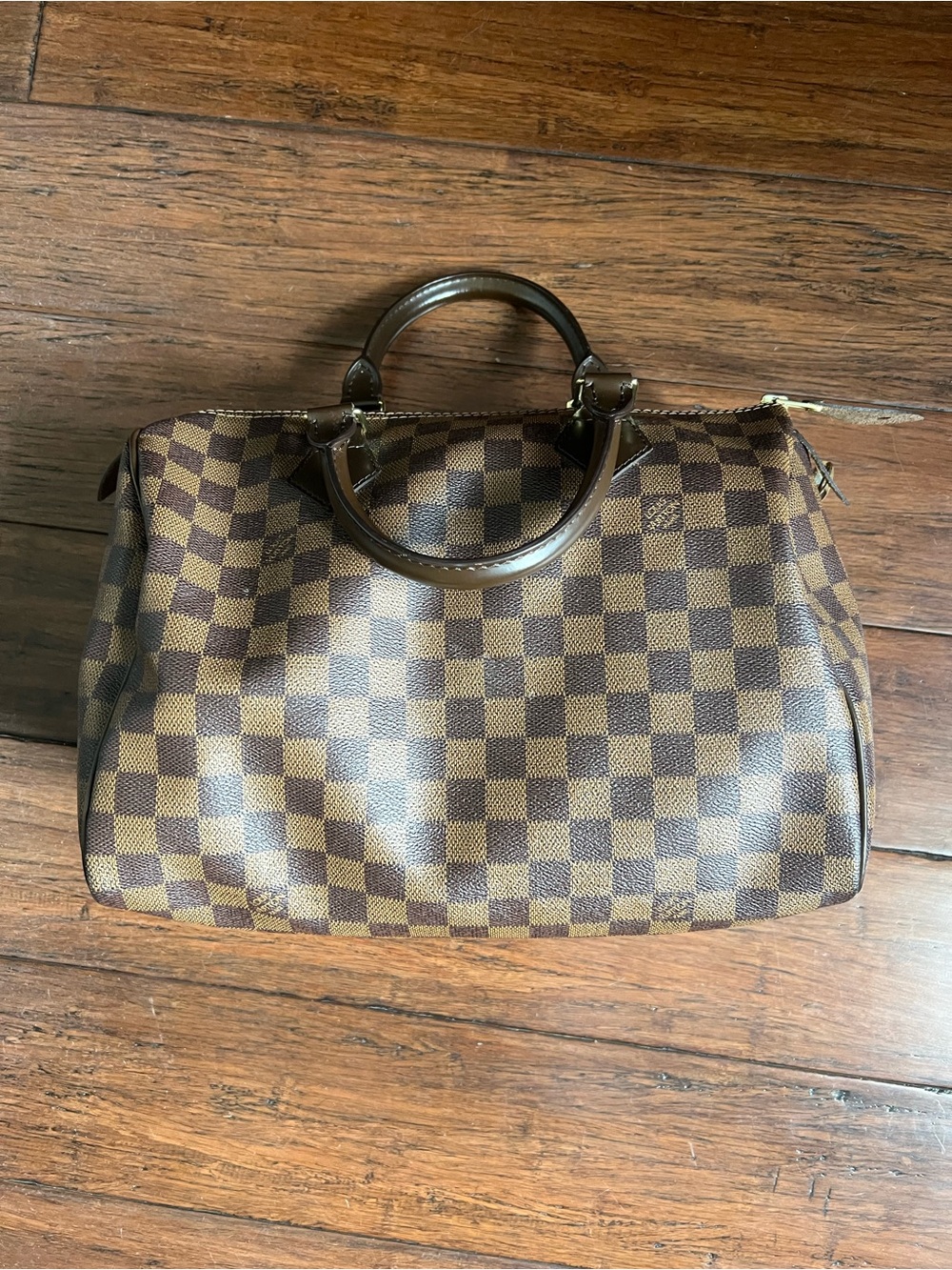 Louis Vuitton Brown Checked Satchel with Dark Brown Handles